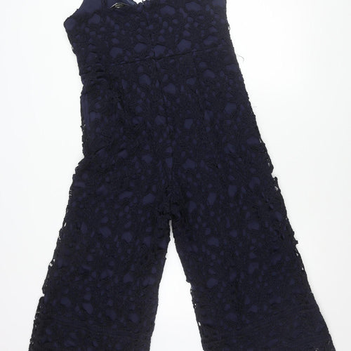 Liquorish Women’s Blue Lace Wide-Leg Jumpsuit Size 14 Sleeveless V-Neck