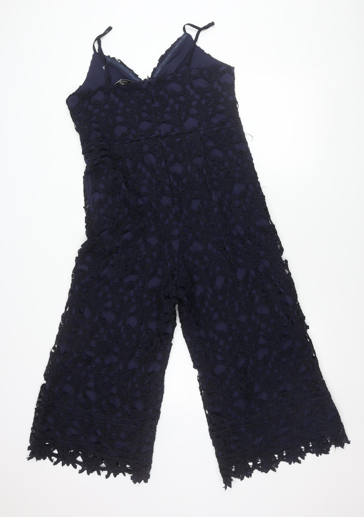 Liquorish Women’s Blue Lace Wide-Leg Jumpsuit Size 14 Sleeveless V-Neck