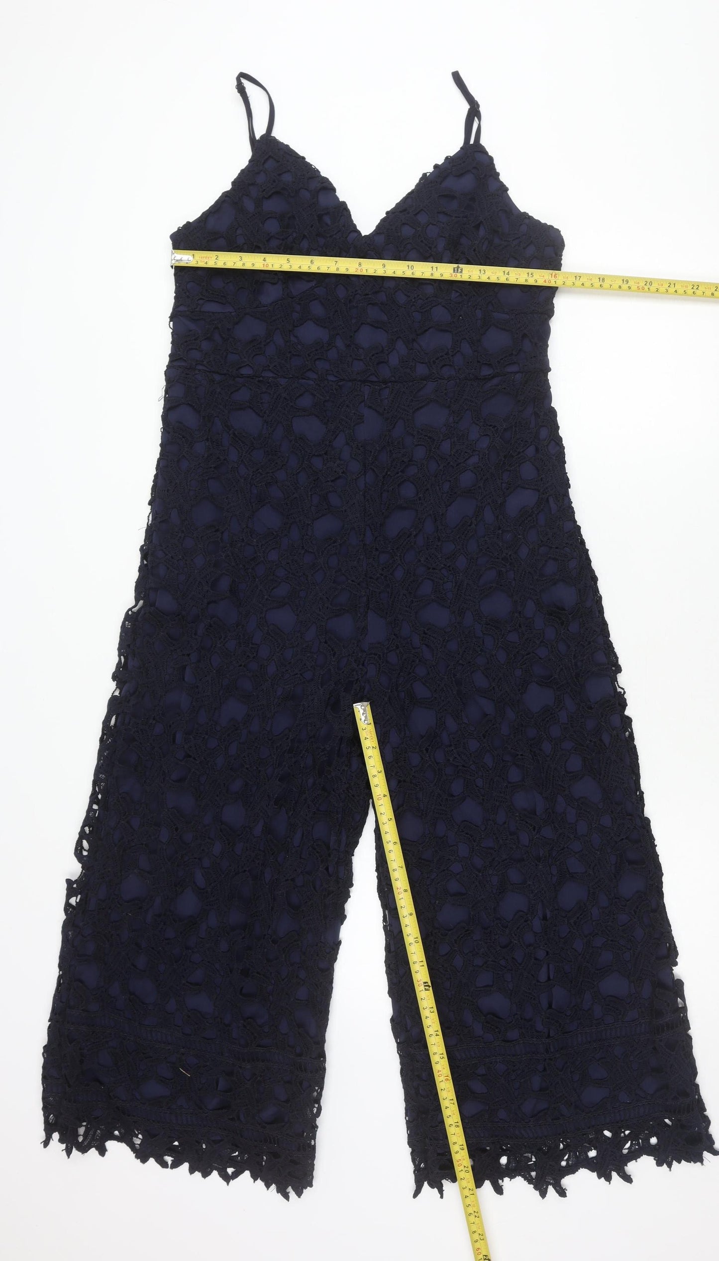 Liquorish Women’s Blue Lace Wide-Leg Jumpsuit Size 14 Sleeveless V-Neck