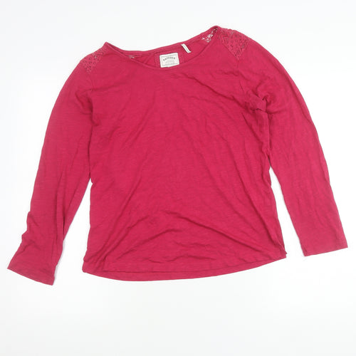 FatFace Womens Pink Long Sleeve Lace Shoulder T-Shirt Size 12