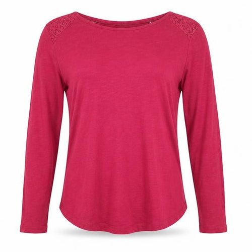 FatFace Womens Pink Long Sleeve Lace Shoulder T-Shirt Size 12