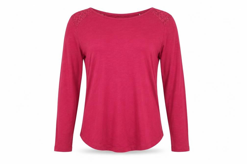 FatFace Womens Pink Long Sleeve Lace Shoulder T-Shirt Size 12