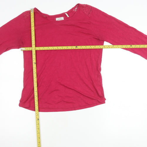 FatFace Womens Pink Long Sleeve Lace Shoulder T-Shirt Size 12