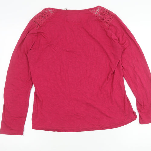 FatFace Womens Pink Long Sleeve Lace Shoulder T-Shirt Size 12