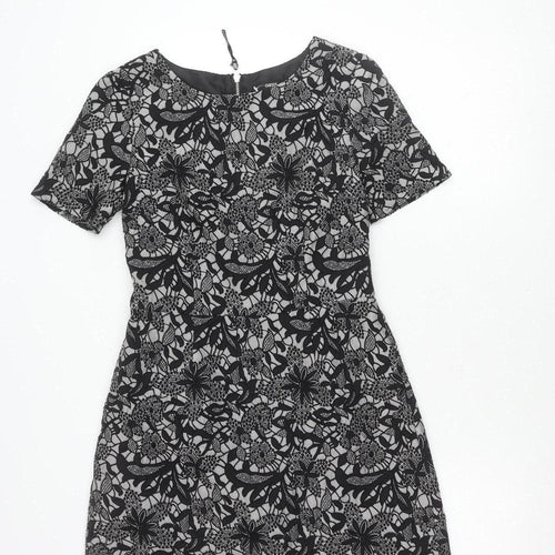 Oasis Women’s Black Floral Lace Shift Dress Size 10 Short Sleeve