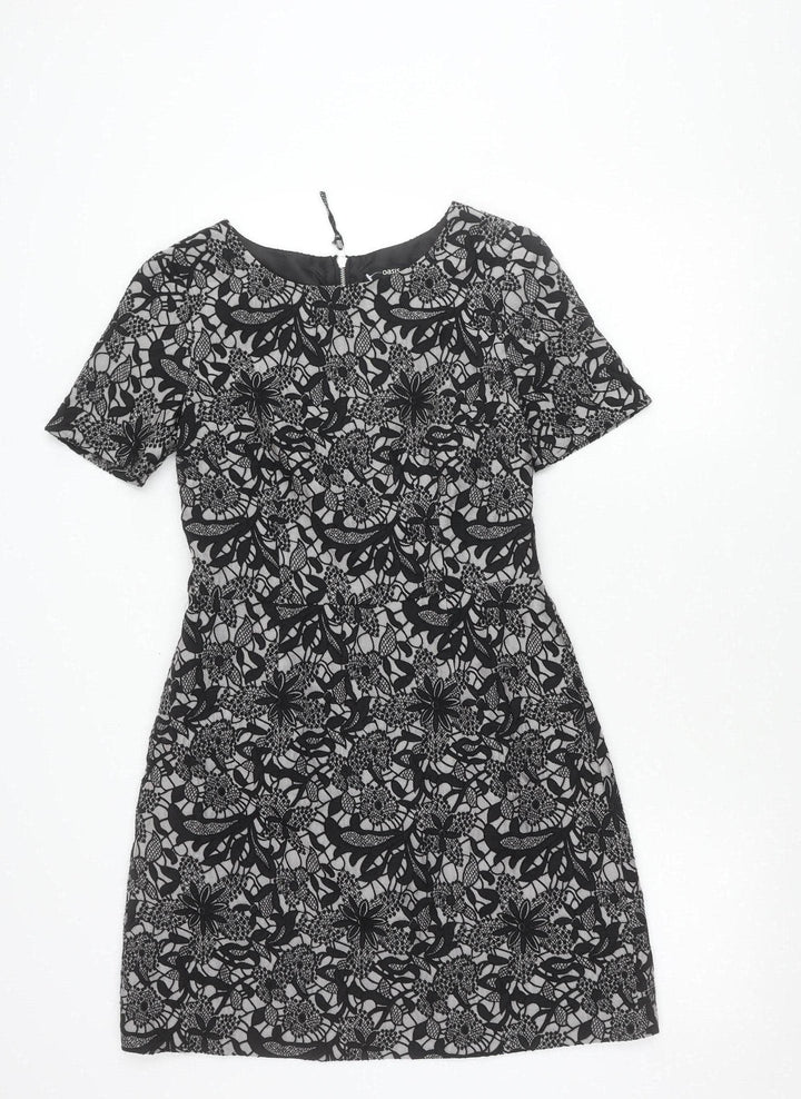 Oasis Women’s Black Floral Lace Shift Dress Size 10 Short Sleeve