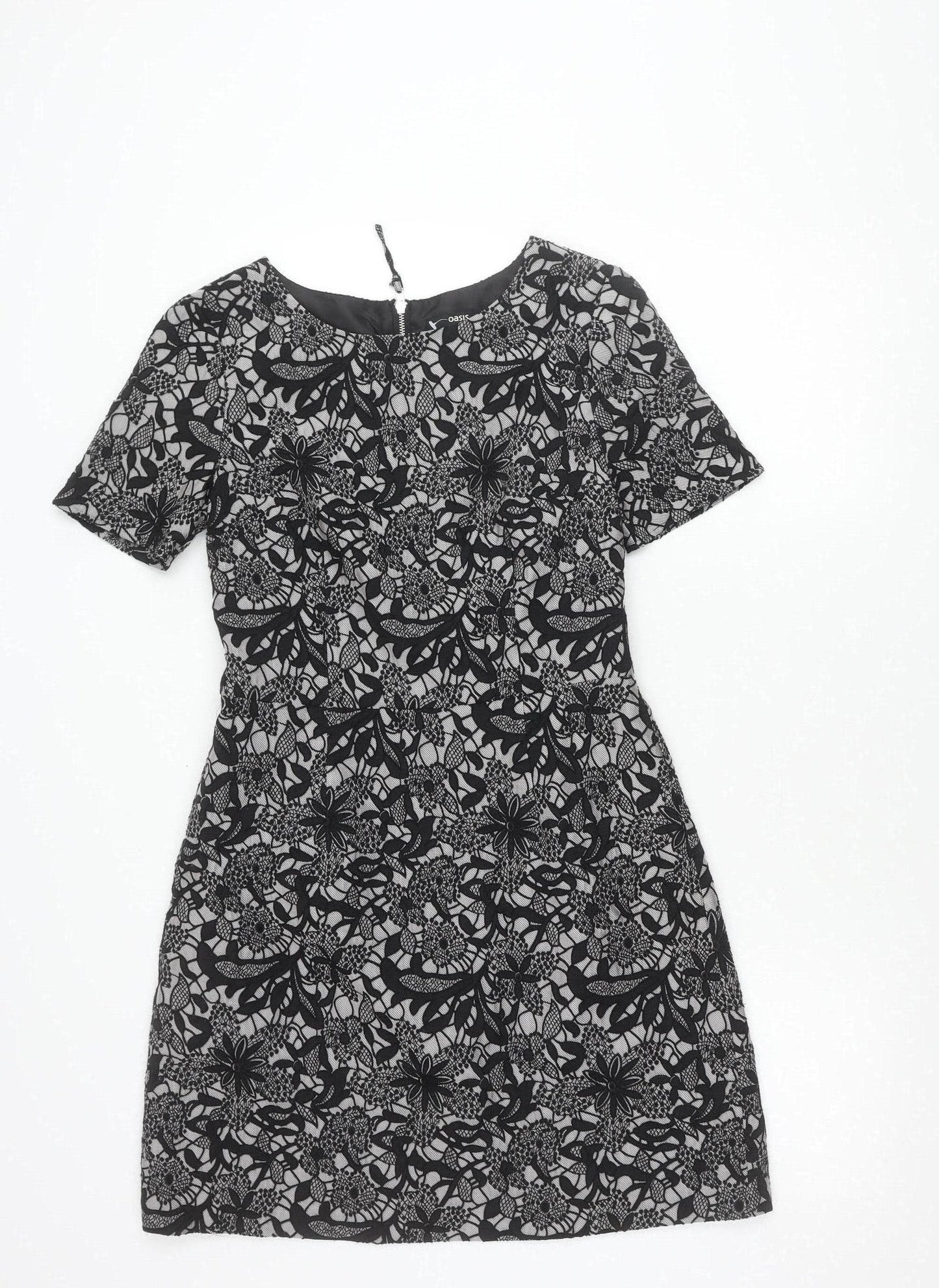 Oasis Women’s Black Floral Lace Shift Dress Size 10 Short Sleeve