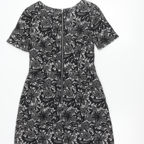 Oasis Women’s Black Floral Lace Shift Dress Size 10 Short Sleeve