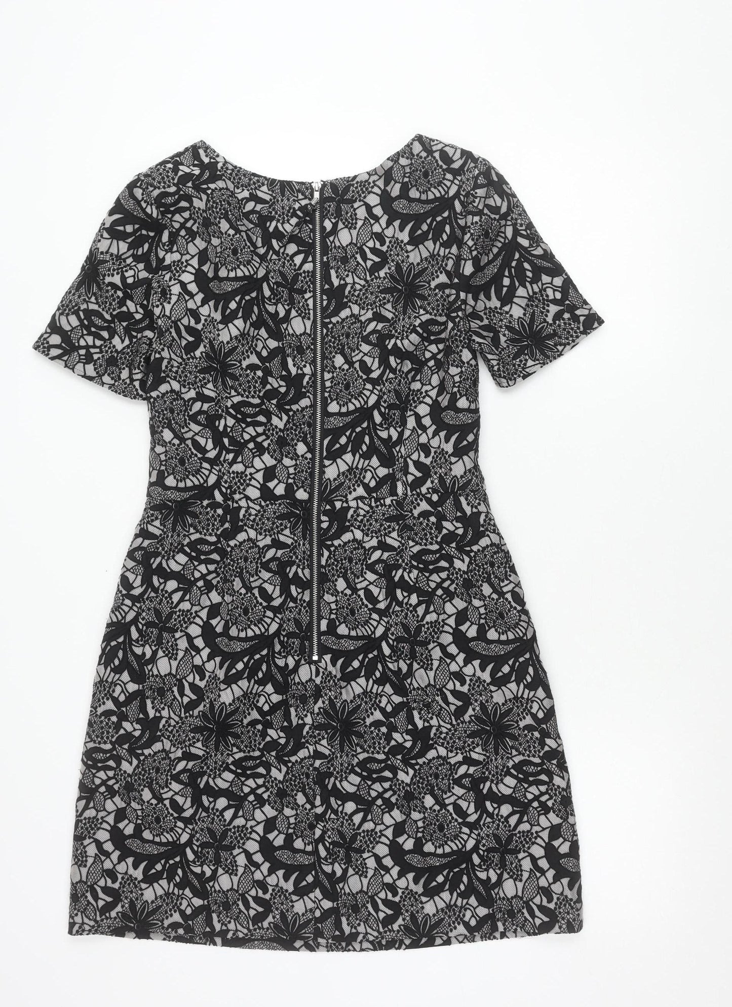 Oasis Women’s Black Floral Lace Shift Dress Size 10 Short Sleeve