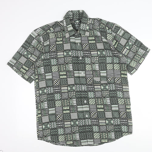 Osborn Men’s Green Geometric Aztec Short Sleeve Button-Up Shirt M 40in