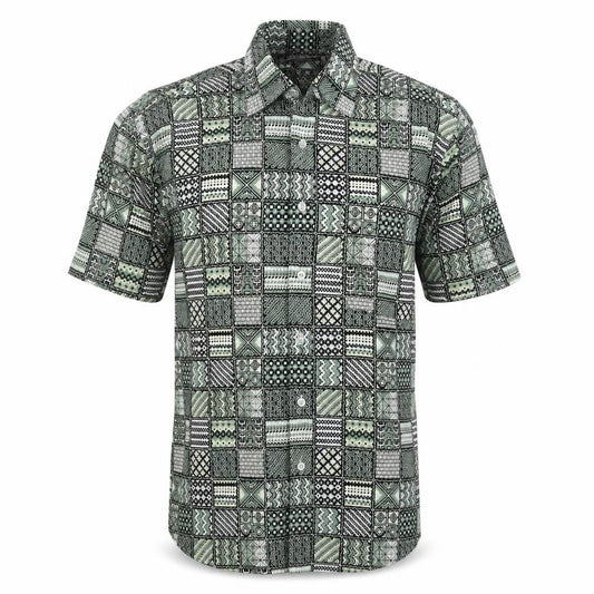 Front view of Osborn Men’s Green Geometric Aztec Short Sleeve Button-Up Shirt M 40in