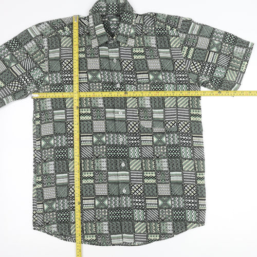 Osborn Men’s Green Geometric Aztec Short Sleeve Button-Up Shirt M 40in