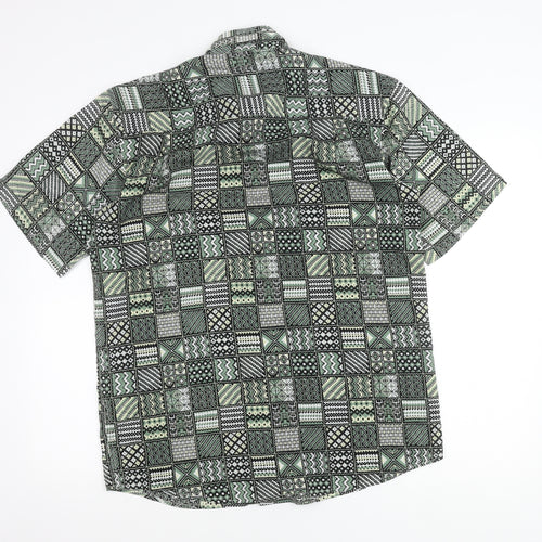 Osborn Men’s Green Geometric Aztec Short Sleeve Button-Up Shirt M 40in