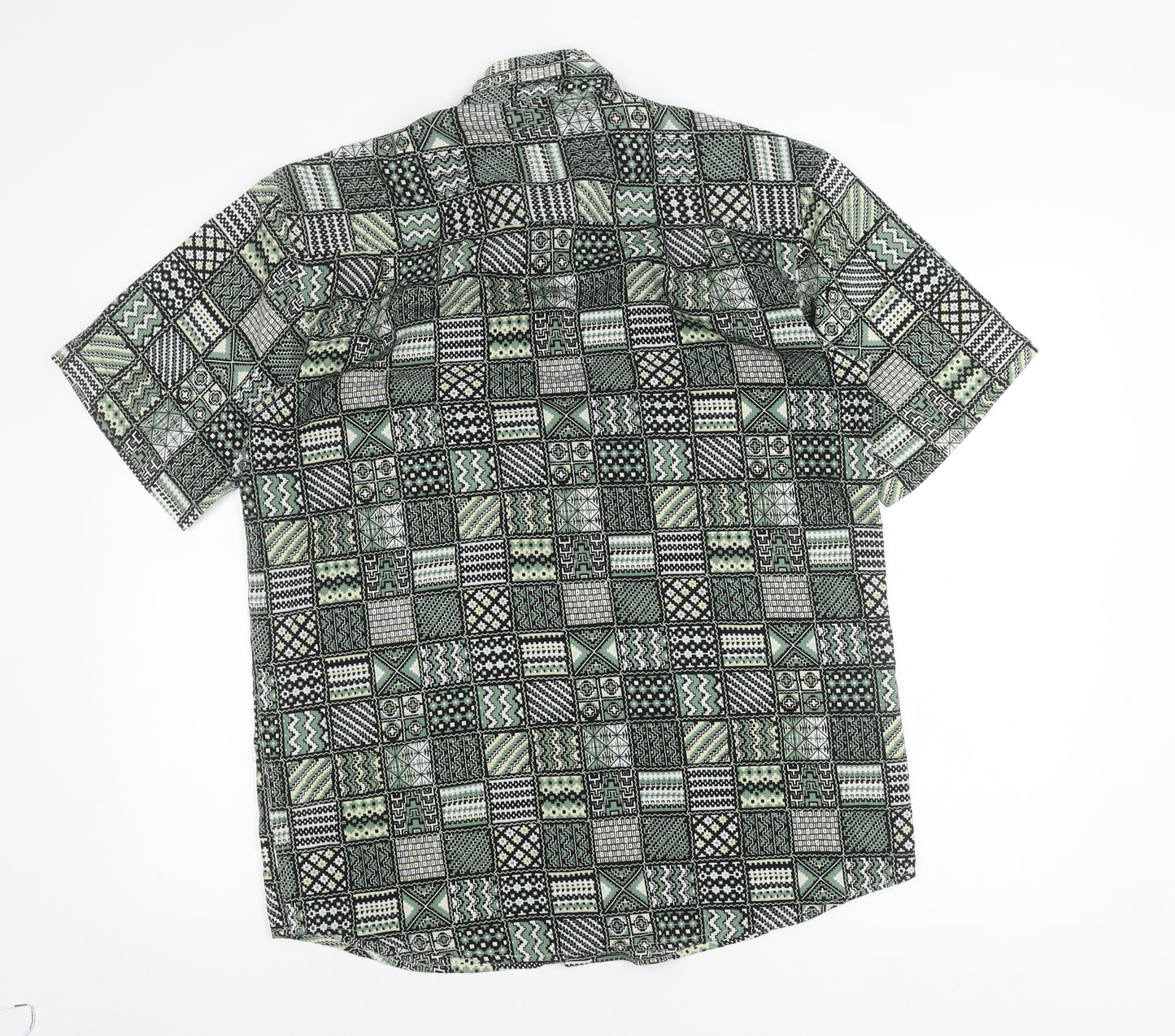 Osborn Men’s Green Geometric Aztec Short Sleeve Button-Up Shirt M 40in