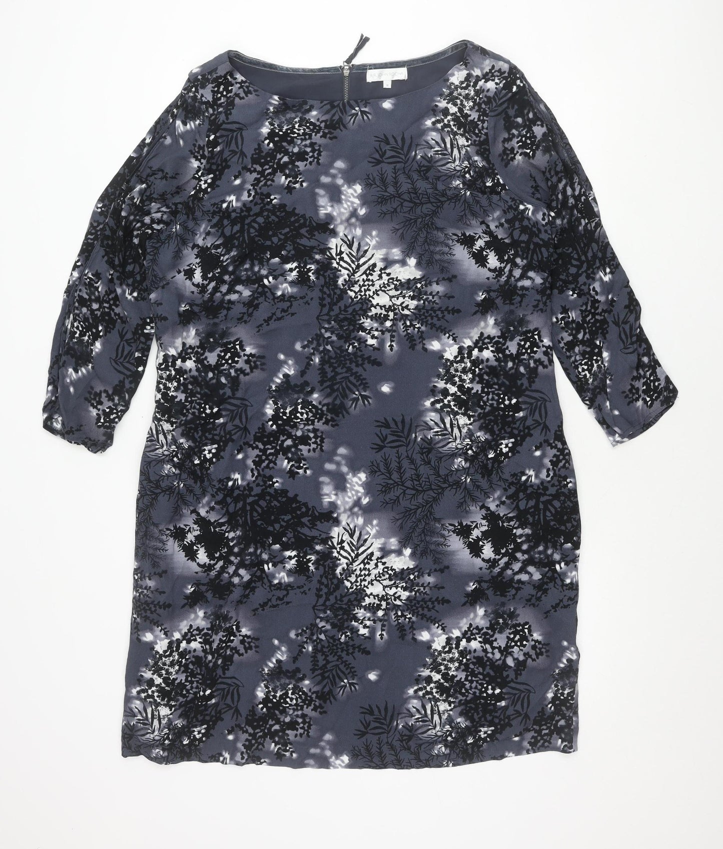 RJR John Rocha Womens Grey Floral Knee Length Shift Dress Size 18