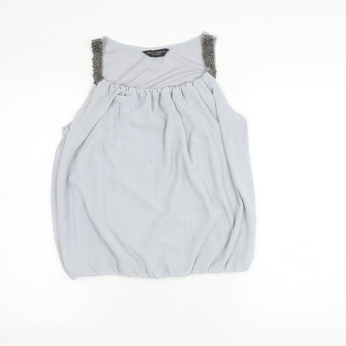 Dorothy Perkins Womens Grey Beaded Tank Top UK 12 Sleeveless Chiffon