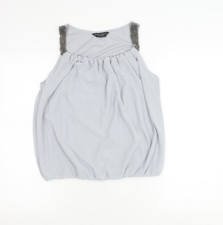 Dorothy Perkins Womens Grey Beaded Tank Top UK 12 Sleeveless Chiffon