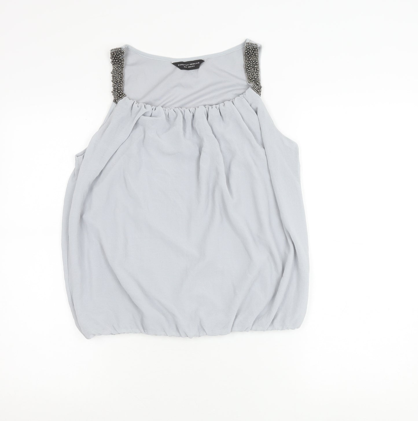 Dorothy Perkins Womens Grey Beaded Tank Top UK 12 Sleeveless Chiffon