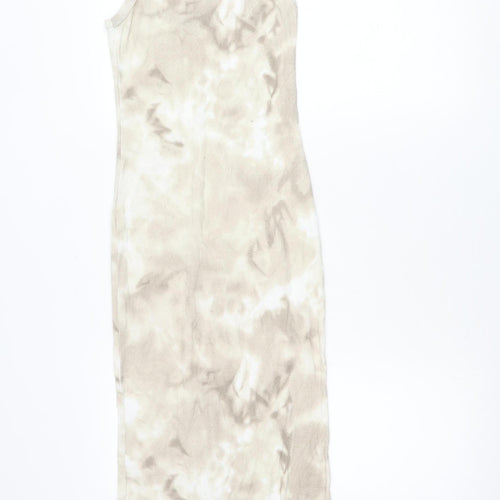 Zara Women Beige Tie Dye Slip Dress Size S Scoop Neck Midi
