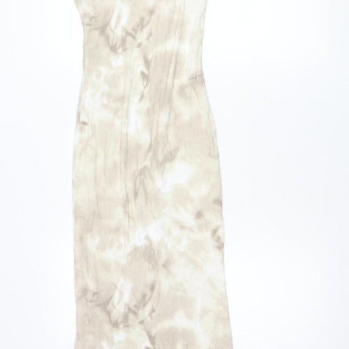 Zara Women Beige Tie Dye Slip Dress Size S Scoop Neck Midi
