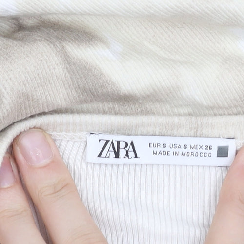 Zara Women Beige Tie Dye Slip Dress Size S Scoop Neck Midi