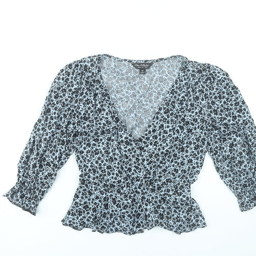 Miss Selfridge Women’s Blue Floral Viscose Wrap Blouse UK 10