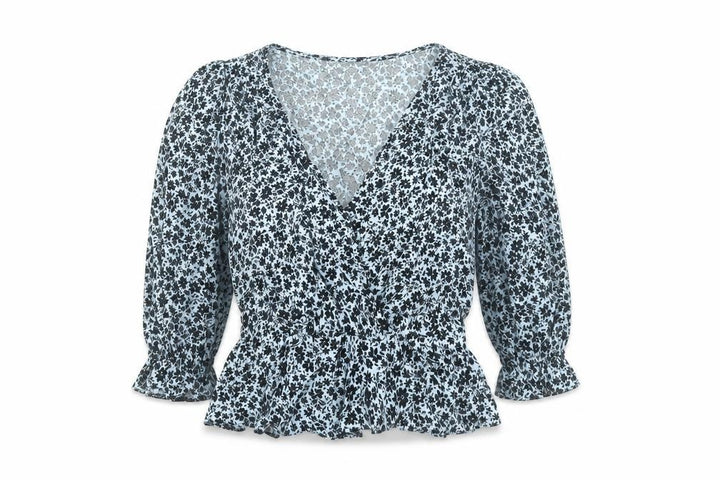 Miss Selfridge Women’s Blue Floral Viscose Wrap Blouse UK 10