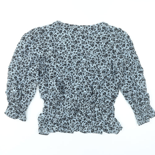 Miss Selfridge Women’s Blue Floral Viscose Wrap Blouse UK 10