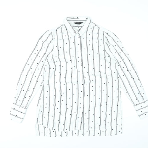New Look Women White Striped Button-Up Shirt UK 10 Long Sleeve Polyester