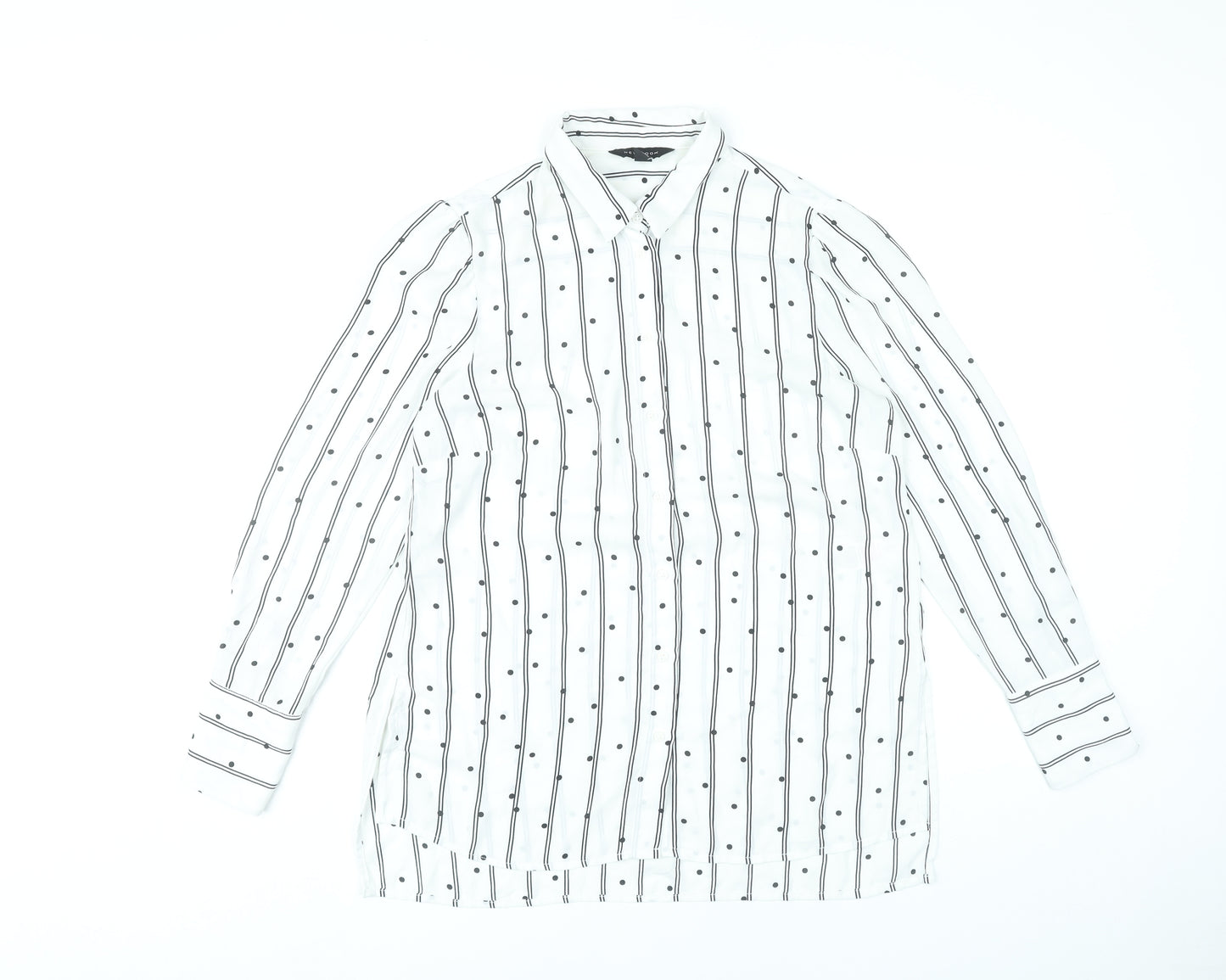 New Look Women White Striped Button-Up Shirt UK 10 Long Sleeve Polyester