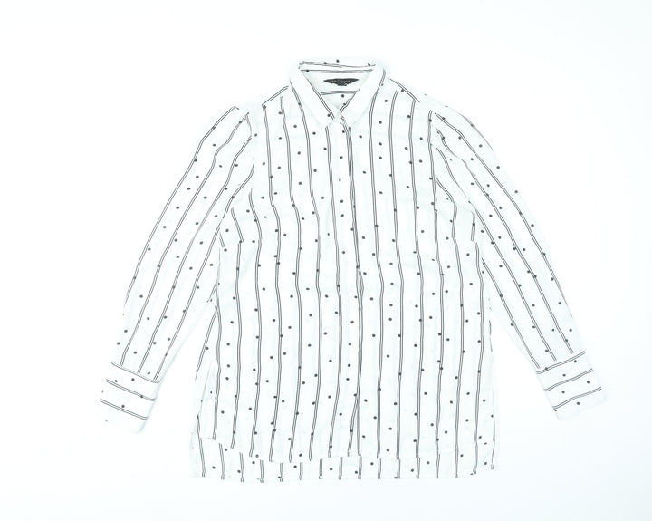 New Look Women White Striped Button-Up Shirt UK 10 Long Sleeve Polyester