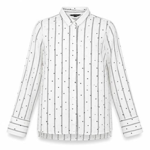 New Look Women White Striped Button-Up Shirt UK 10 Long Sleeve Polyester