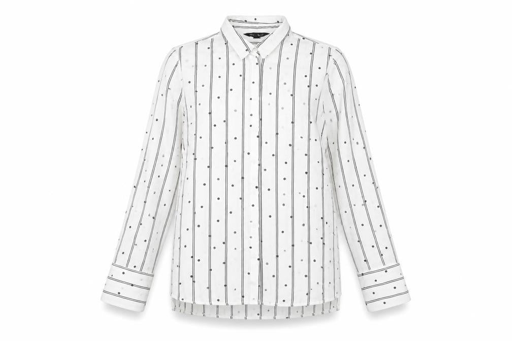 New Look Women White Striped Button-Up Shirt UK 10 Long Sleeve Polyester