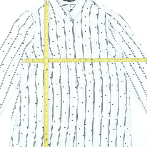 New Look Women White Striped Button-Up Shirt UK 10 Long Sleeve Polyester