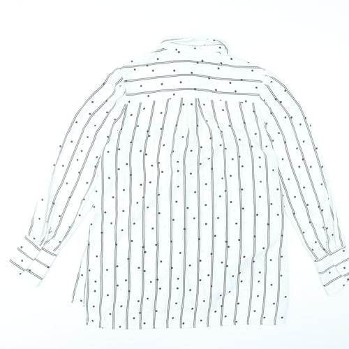 New Look Women White Striped Button-Up Shirt UK 10 Long Sleeve Polyester