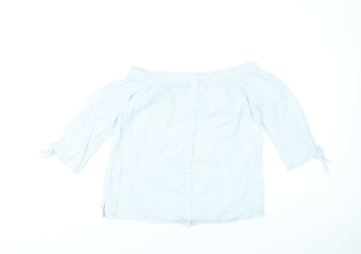 Dorothy Perkins Women’s Blue Striped Off Shoulder Blouse Size 10
