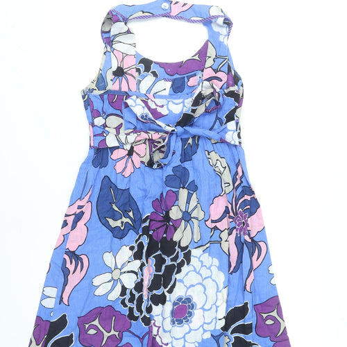 Next Petite Women’s Blue Floral A-Line Halter Dress Size 8