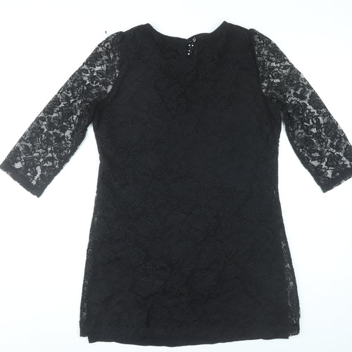 F&F Women Black Shift Lace Dress Size 12 Beaded Collar Partywear