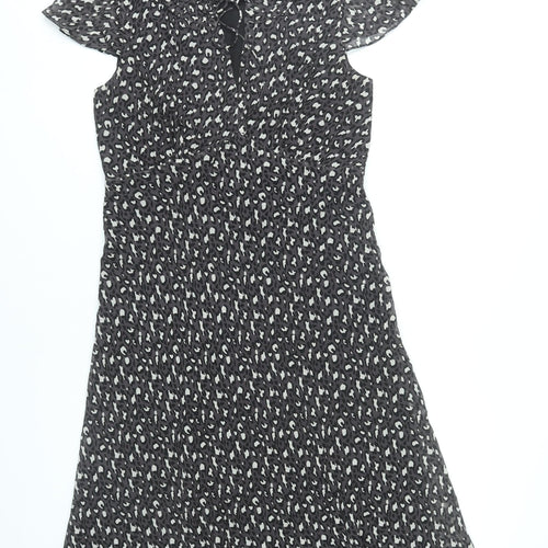 Linea Women’s Black Animal Print Silk A-Line Dress Size 12