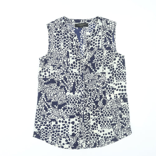 Paul Costelloe Women’s Blue Geometric Sleeveless Blouse UK 10