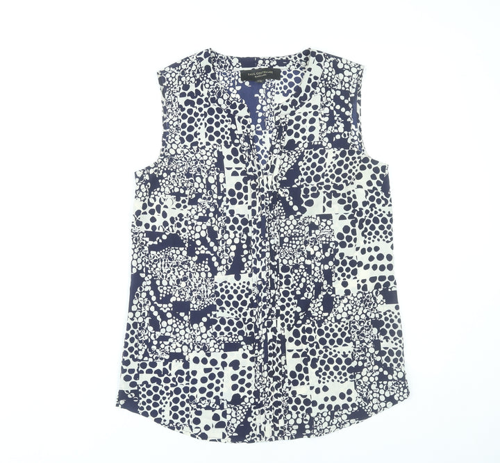 Paul Costelloe Women’s Blue Geometric Sleeveless Blouse UK 10