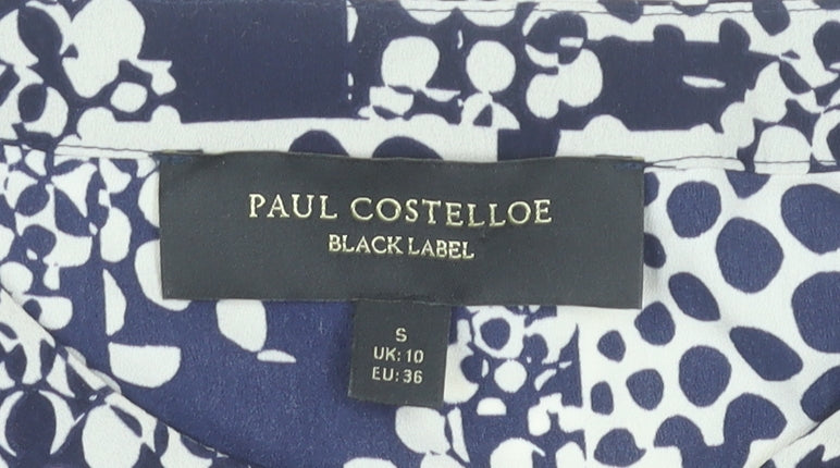 Paul Costelloe Women’s Blue Geometric Sleeveless Blouse UK 10