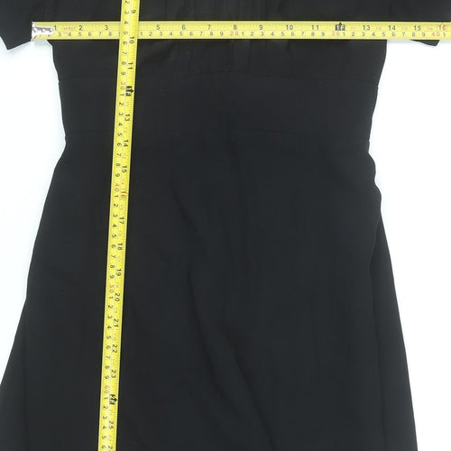 Topshop Women’s Black Size 10 Fit & Flare Short Sleeve Dress