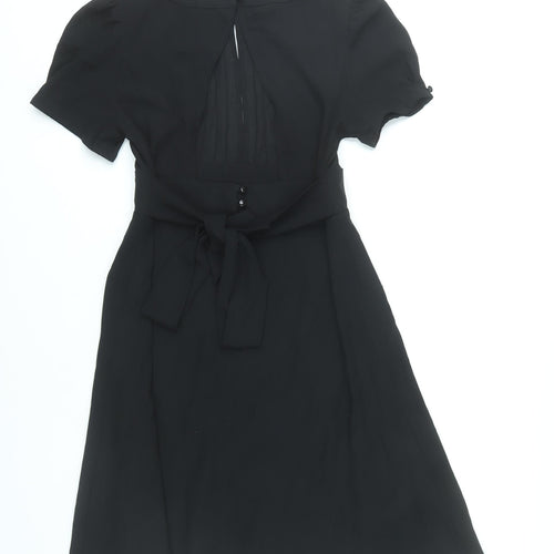 Topshop Women’s Black Size 10 Fit & Flare Short Sleeve Dress