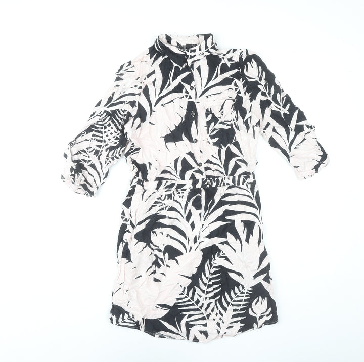 Topshop Women’s Black White Tropical Print Shirt Dress Size 8