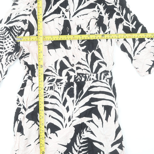Topshop Women’s Black White Tropical Print Shirt Dress Size 8