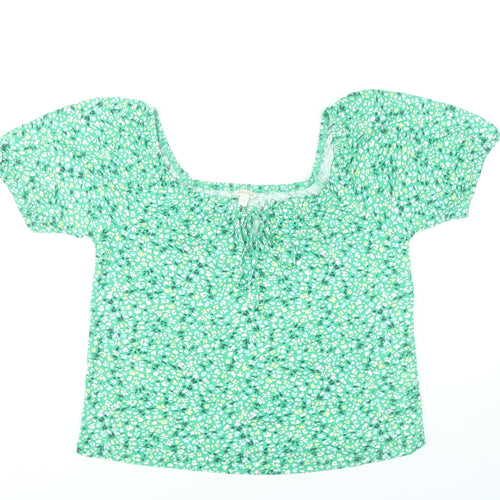 Monsoon Women’s Green Floral Peasant Blouse Size S Puff Sleeve