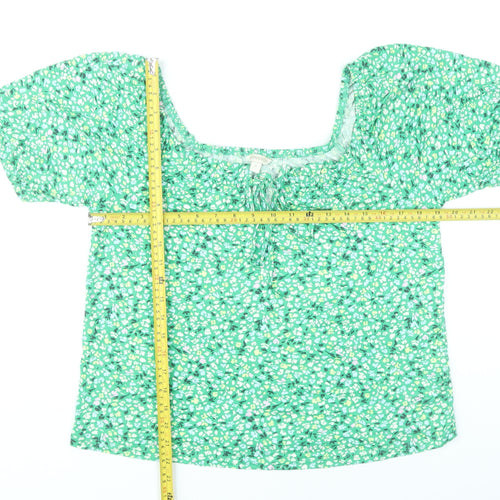 Monsoon Women’s Green Floral Peasant Blouse Size S Puff Sleeve