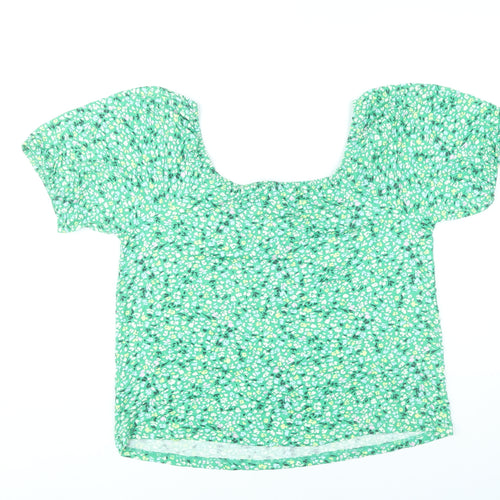 Monsoon Women’s Green Floral Peasant Blouse Size S Puff Sleeve