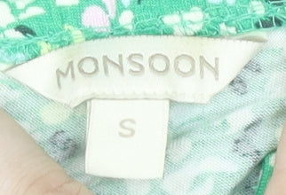 Monsoon Women’s Green Floral Peasant Blouse Size S Puff Sleeve